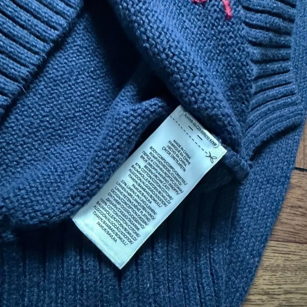 Polo Ralph Lauren Blue Vtg USA American Flag Polo Bear Knit Sweater Small FLAW